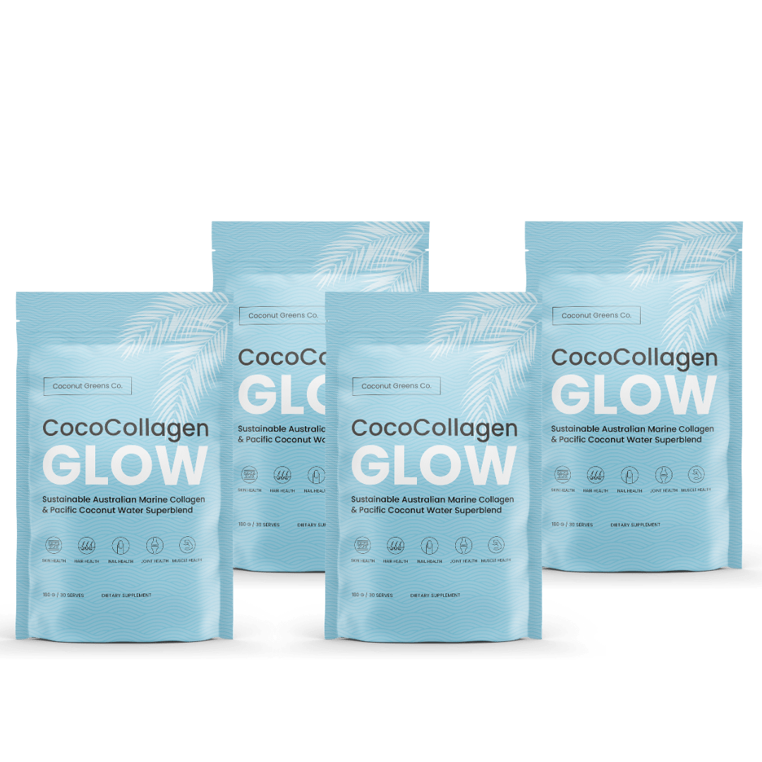 Coconut Greens Co. Marine Collagen Powder CocoCollagen Glow – 4-Pack (4 × 180g Pouches, 120 Serves, Save 20%)