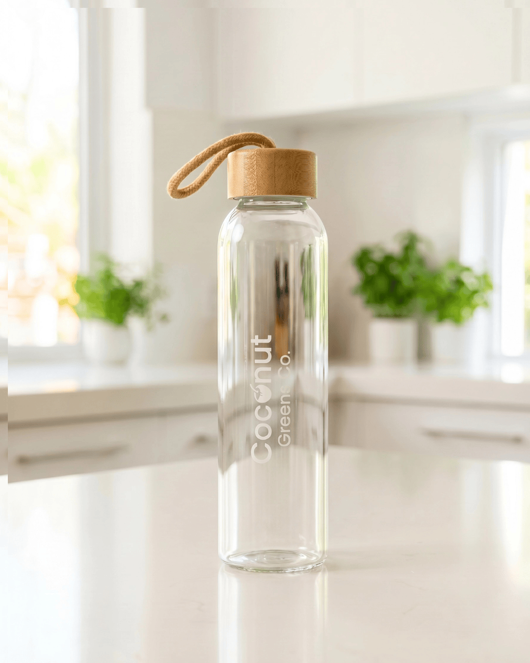 Coconut Greens Co. Drinkware Glass Shaker Bottle with Bamboo Lid