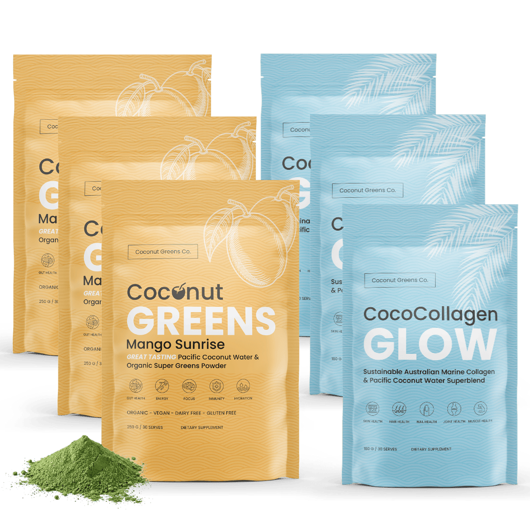 Coconut Greens Co. Food Glow & Go: Feel Good, Look Good Power Pack (2x3-Pack, 90 serves)