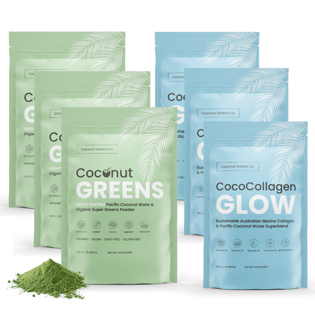 Coconut Greens Co. Food Glow & Go: Feel Good, Look Good Power Pack (2x3-Pack, 90 serves)