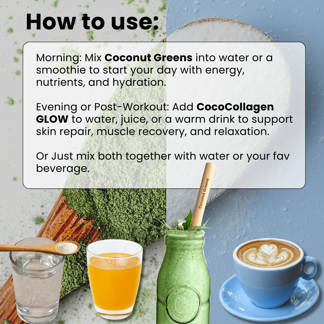 Coconut Greens Co. Glow & Greens Daily Ritual Bundle + FREE 500ml Glass Tumbler