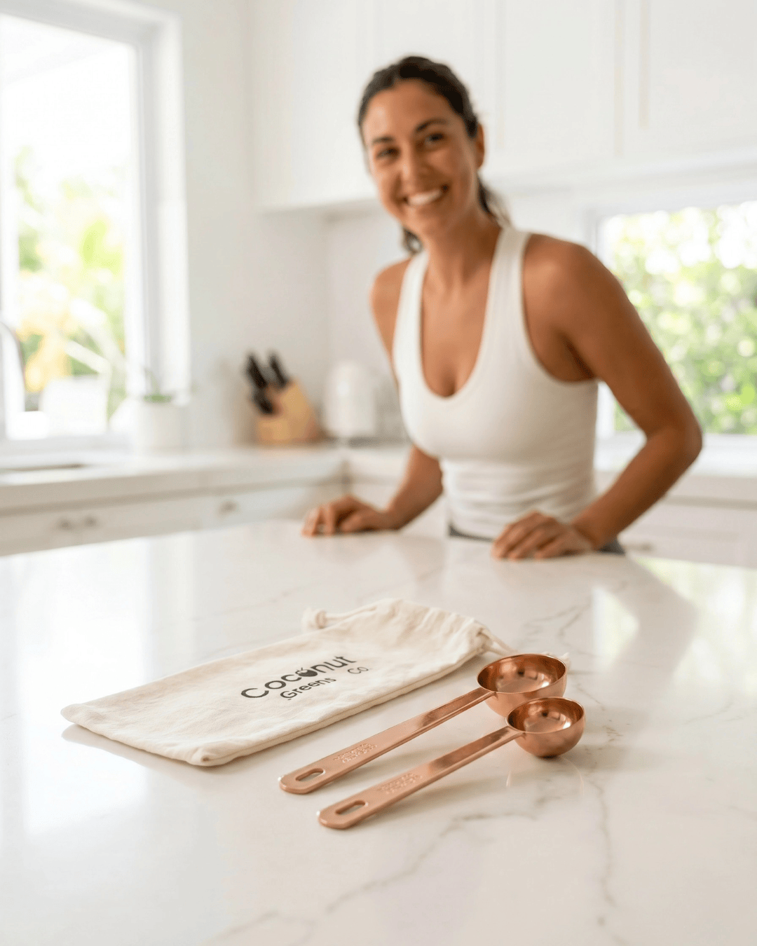 Coconut Greens Co. Rose Gold Scoop Set in bag (x2 scoops)