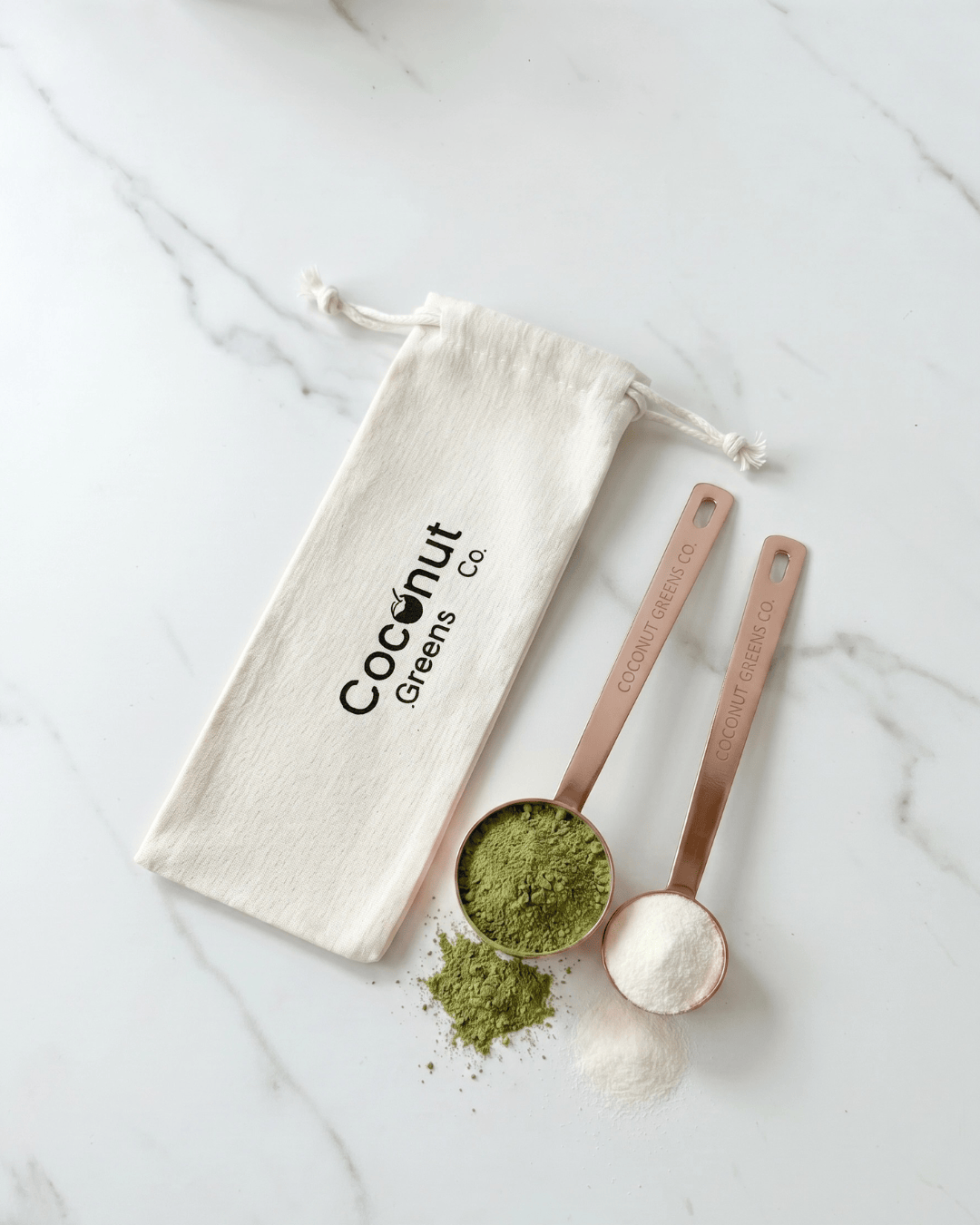 Coconut Greens Co. Rose Gold Scoop Set in bag (x2 scoops)