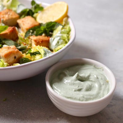 Crispy Tofu Caesar Salad with Greens Dressing