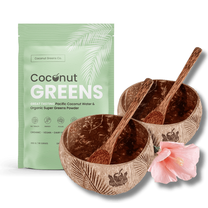 Brunch Buddy Bundle — Coconut Greens Pouch (250 g) + 2 Coconut Bowls + 2 Hand-Crafted Spoons