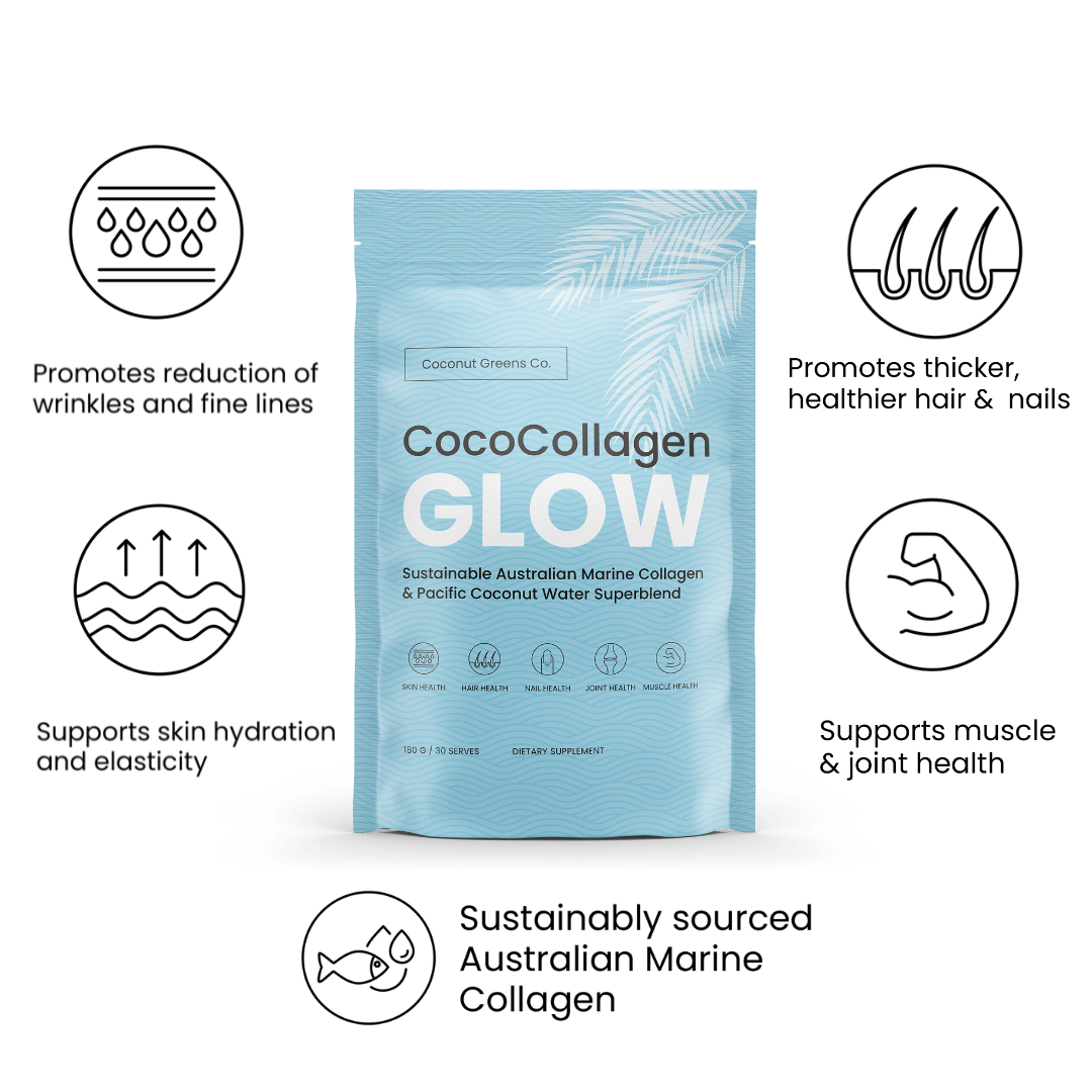 Coconut Greens Co. Food CocoCollagen GLOW – Marine Collagen with Coconut Water | 180g Powder (30 Serves)