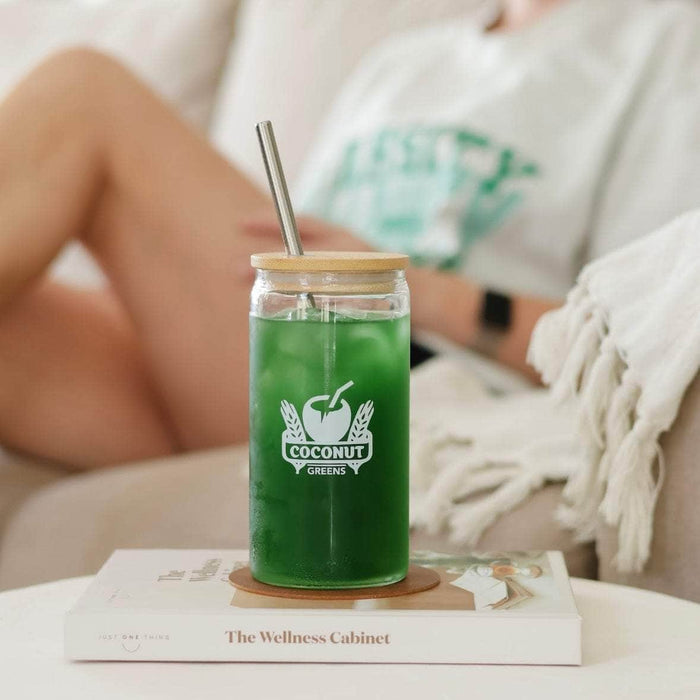 Glass tumbler w/straw (Free)