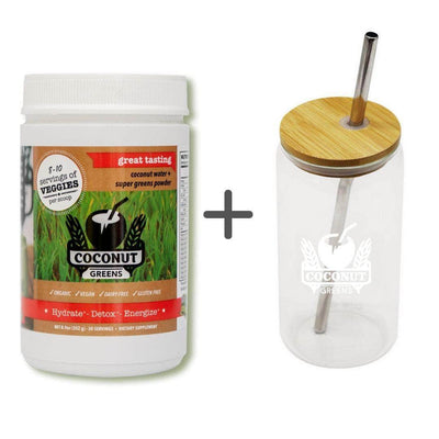 Coconut Greens Food Coconut Greens Tub + Glass Tumbler w/straw - DUE TO HIGH DEMAND CURRENTLY A TWO WEEK DELAY ON DISPATCH