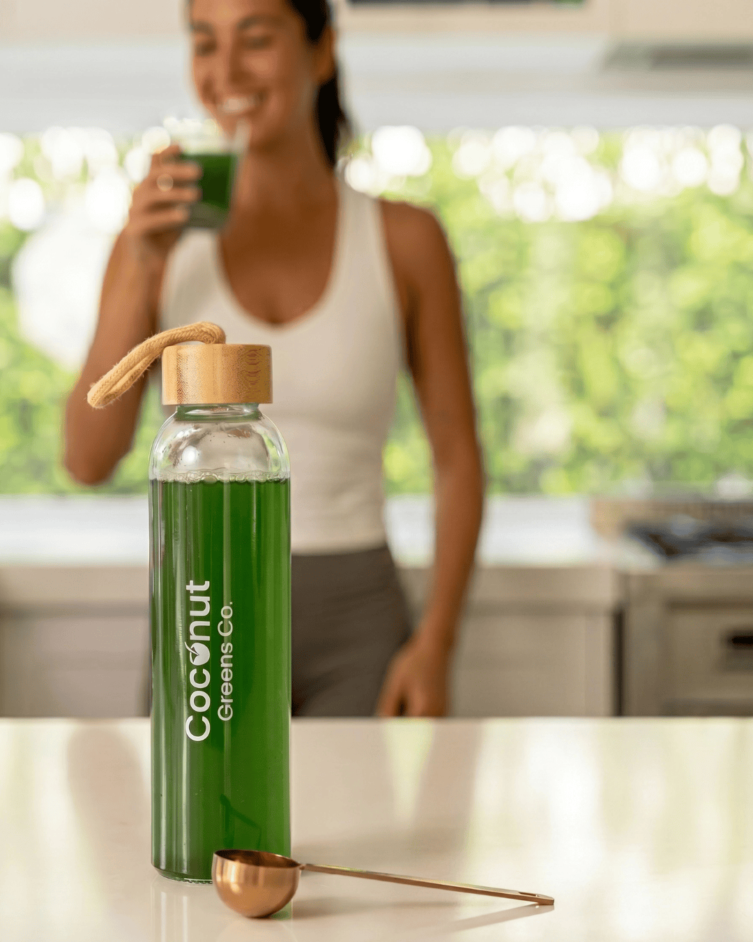 Coconut Greens Co. Drinkware Glass Shaker Bottle with Bamboo Lid