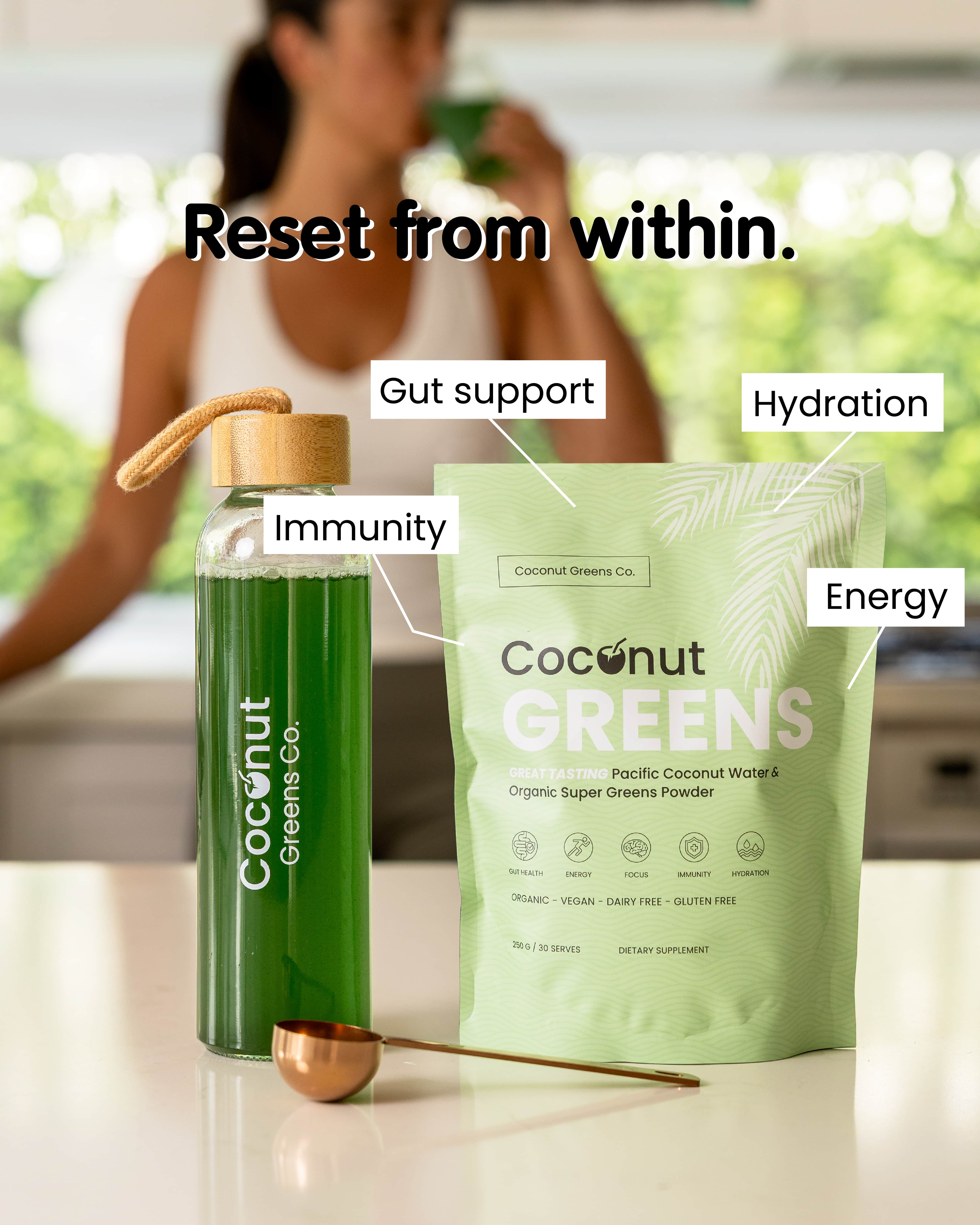 Coconut Greens Co. Drinkware Glass Shaker Bottle with Bamboo Lid