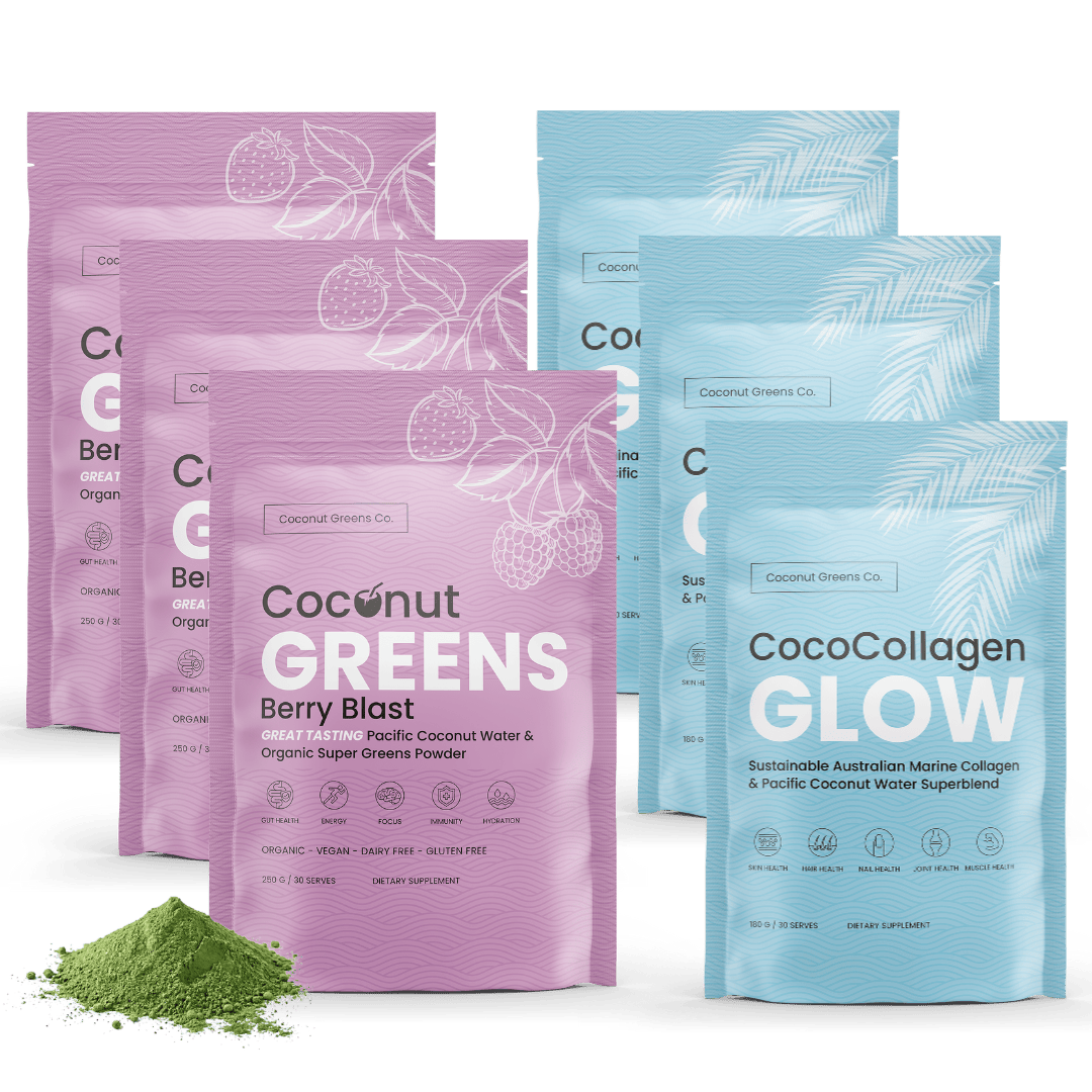 Coconut Greens Co. Food Glow & Go: Feel Good, Look Good Power Pack (2x3-Pack, 90 serves)