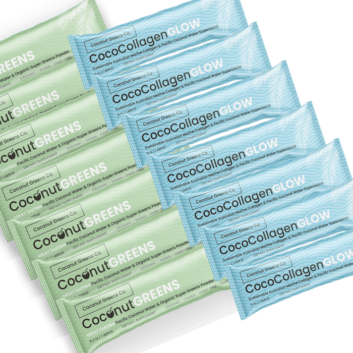 Glow & Go Getaway Pack – 14-Day Travel Combo (7 Greens + 7 Glow)