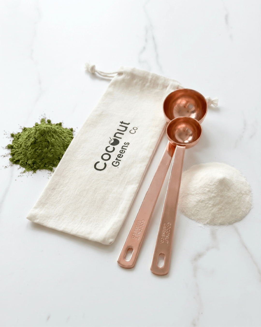 Coconut Greens Co. Rose Gold Scoop Set in bag (x2 scoops)